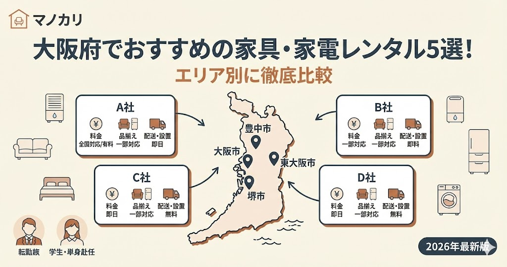 大阪府でおすすめの家具・家電レンタル5選！エリア別に徹底比較